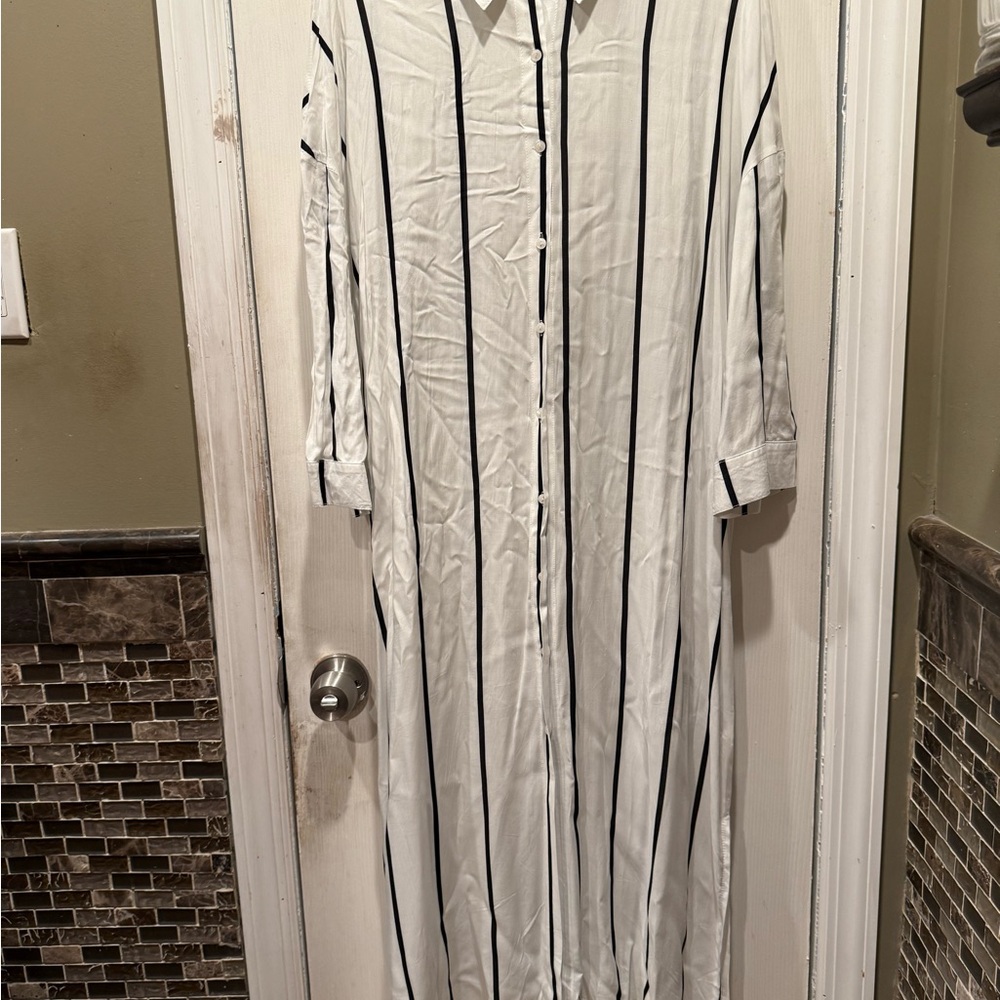 Allegra K White and Black Striped Shirt Dress